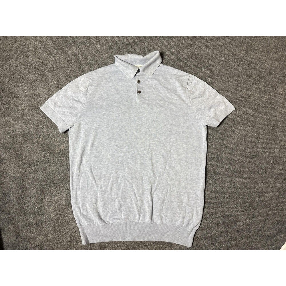 Suitsupply Polo Shirt Mens M Blue Cotton Silk Knit Short Sleeve Summer Casual